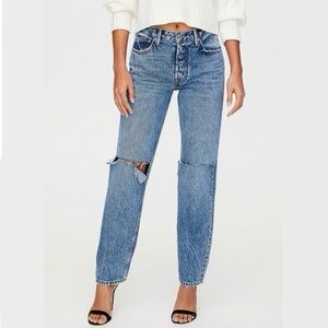 GRLFRND Helena high-waisted medium-wash distressed jeans. 💙